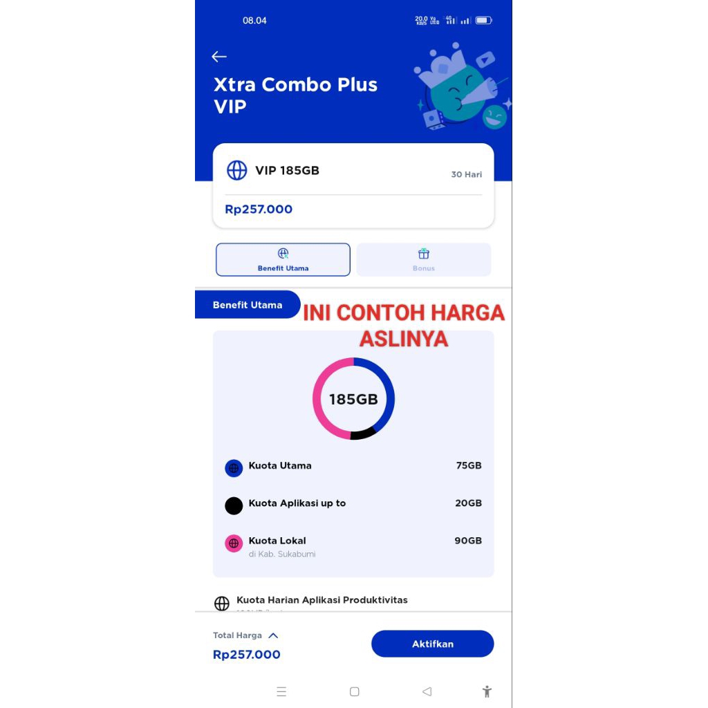 Kartu XL Extra Combo Vip Plus diskon 90%
