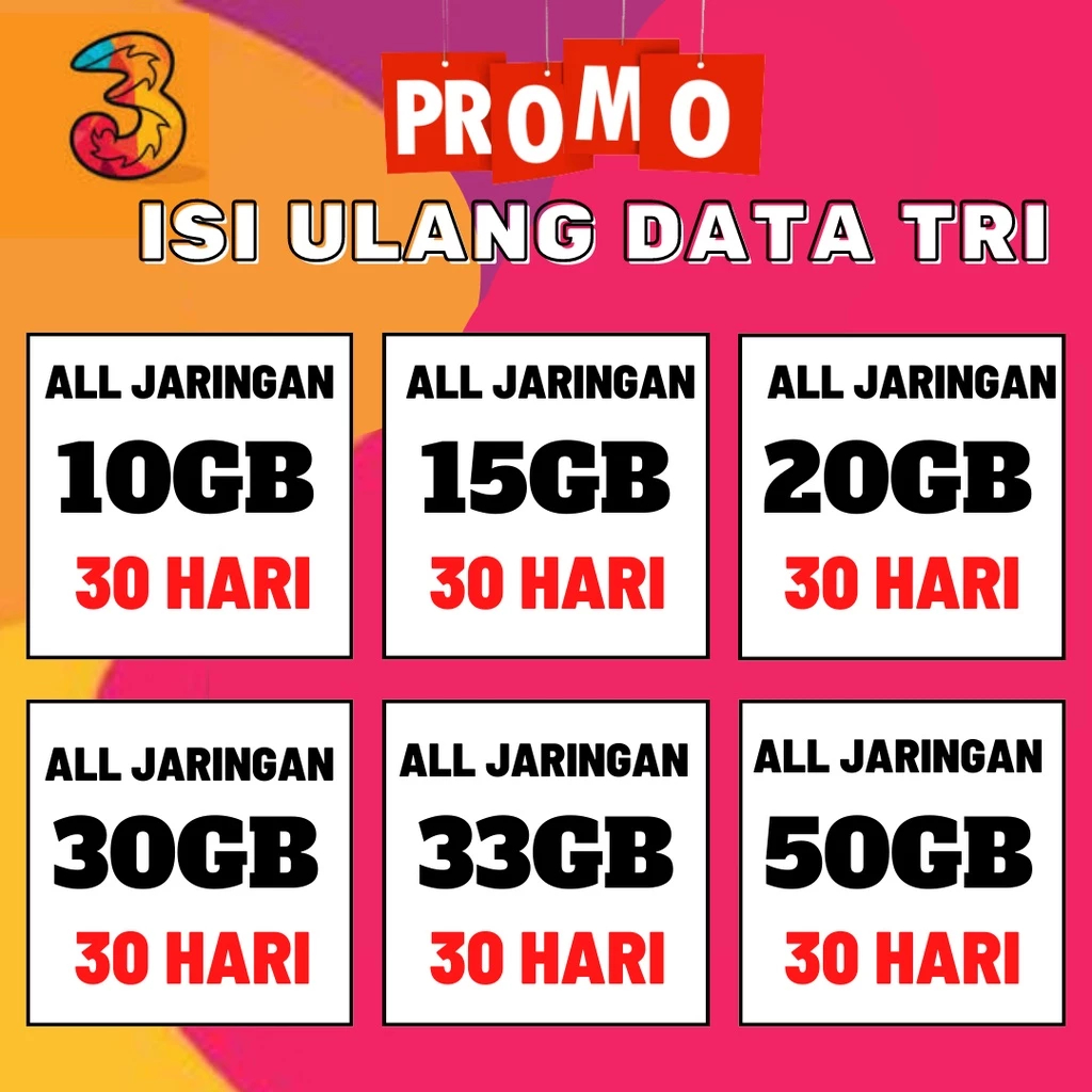 Tri Paket Happy Kuota Murah Bonus 1-30 Hari || Tri Happy HARIAN 1GB-100GB Bonus 30 Hari