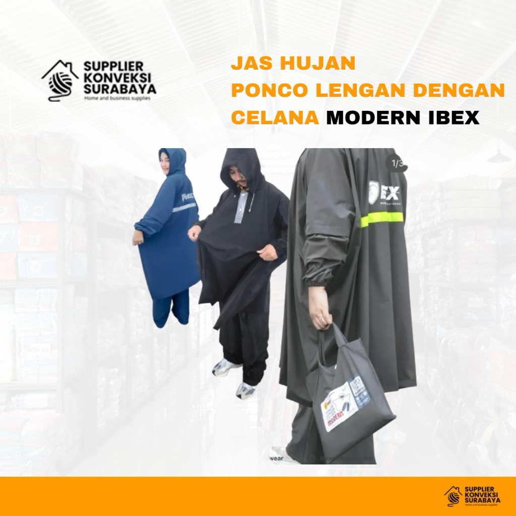 Jas Hujan Jumbo Ponco Lengan Celana Modern Ibex PVC - Mantel Hujan - Supplier Konveksi Surabaya - Gr