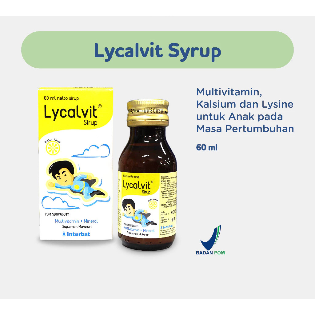 Lycalvit Sirup 60ml Interbat - Multivitamin, Kalsium dan Lysine