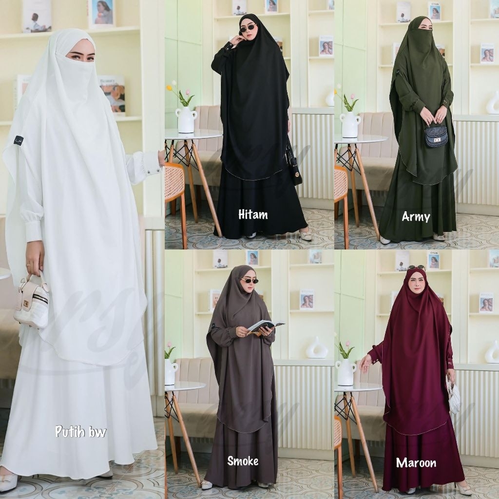 HUMAIRA SET SYARI BY ARSY HIJAB ANTI UV SERAGAM UMROH HAJI HITAM PUTIH
