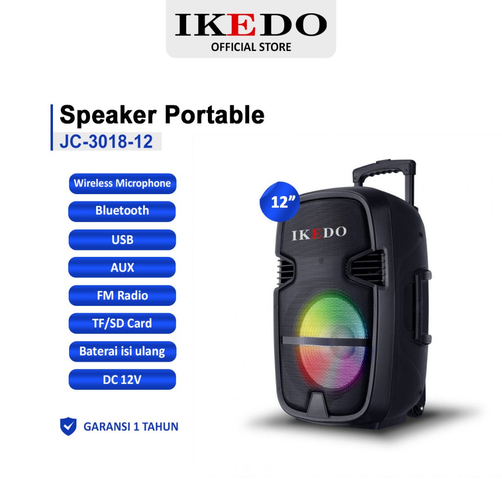 IKEDO Speaker 12 Inch Bluetooth Portable JC-3018-12 (Gratis Packing Kayu)