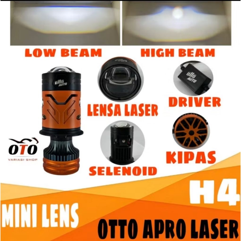 Lampu mini lens H4 Otto Apro Laser 65/80Watt Satuan