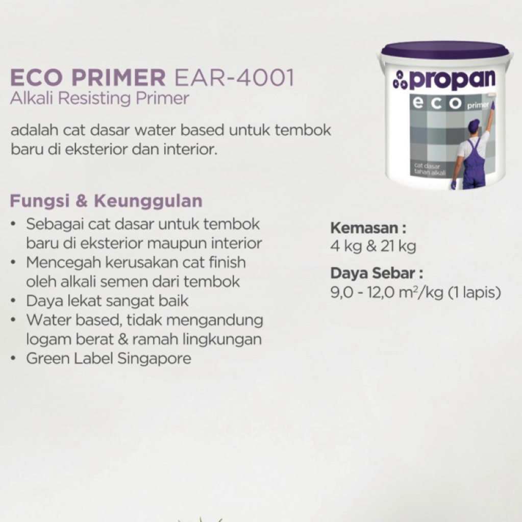 PROPAN ECO PRIMER EAR – 4001 4 KG CAT DASAR TEMBOK (WATER BASED) / SEALER TEMBOK ANTI ALKALI