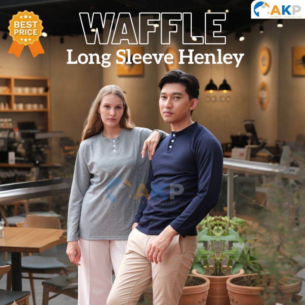 Kaos Waffle knit longsleeve Henley Premium Knit Rib | T shirt Casual | T Shirt Korean Style
