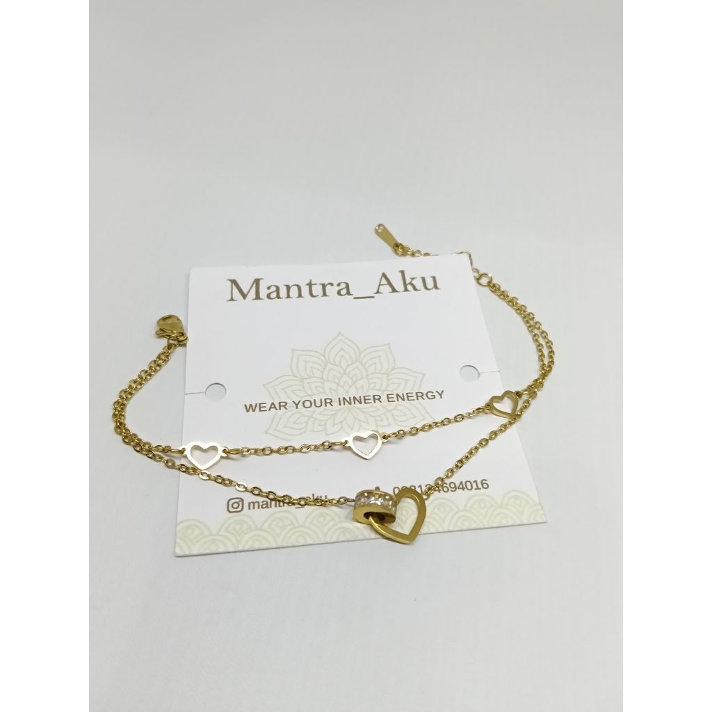 Gelang Double Chain Love Emas | Gelang Wanita Elegan Kekinian