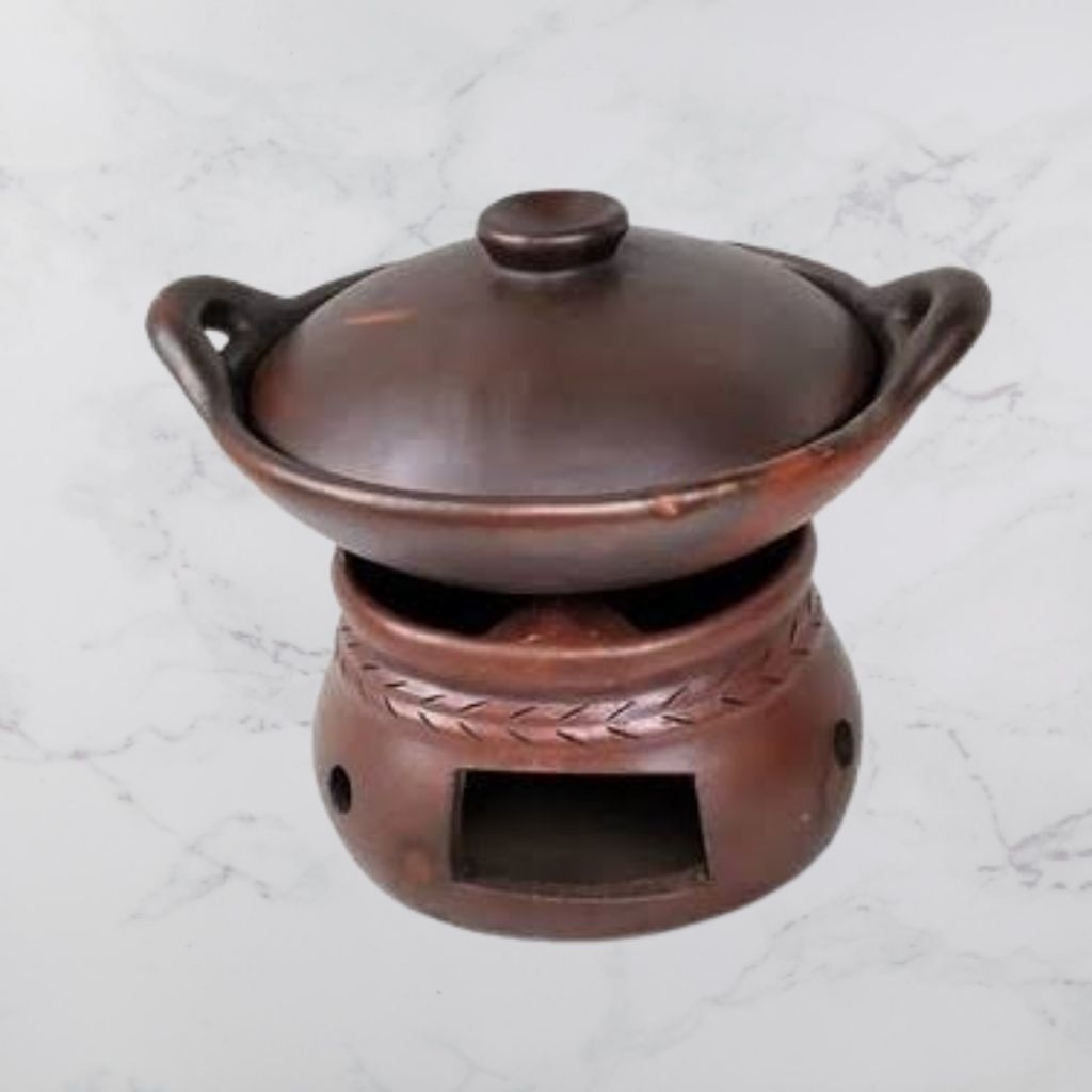 Set Wajan + Tungku (Anglo Pendek) Diameter 25cm Gerabah Tanah Liat Tradisional