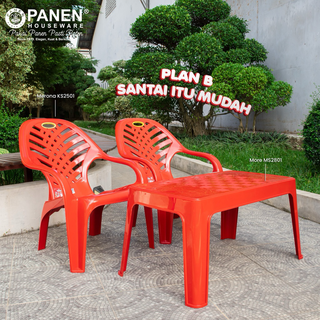 Panen Plan B Set Kursi Meja Santai Plastik Merona / Kursi Sandaran Plastik Selonjoran Malas Tinggi