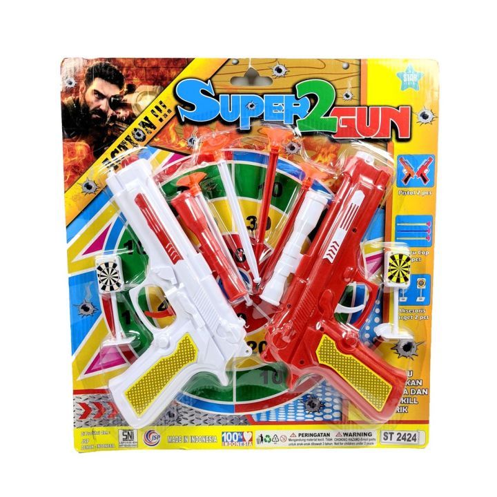 Mainan Anak Tembakan Karet Isi 2 pcs Dual Pistol Cop Target Lengkap Dengan Peluru dan Cop Murah 2424
