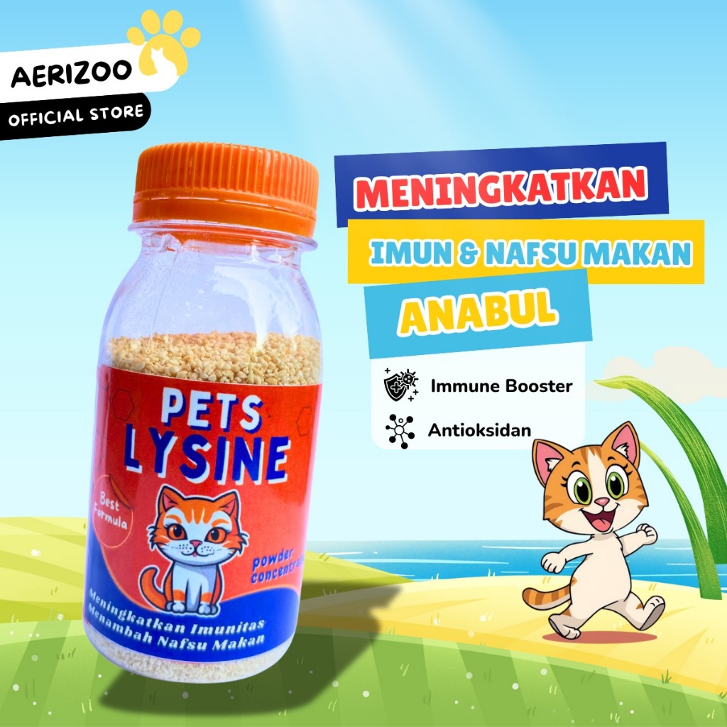 Vitamin Penggemuk dan Pelebat Bulu Kucing Anti Rontok Pets Lysine Aerizoo