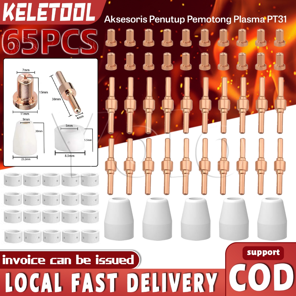 65PCS Tip Nozzle Plasma Cutter Nozzle Plasma Cutter Udara Plasma Cutter Tip Elektroda Ujung Pemotong