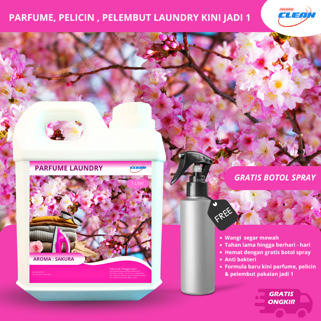 TECHNO CLEAN Pewangi Setrika dan Pelicin Setrika Pakaian Laundry Aroma SAKURA