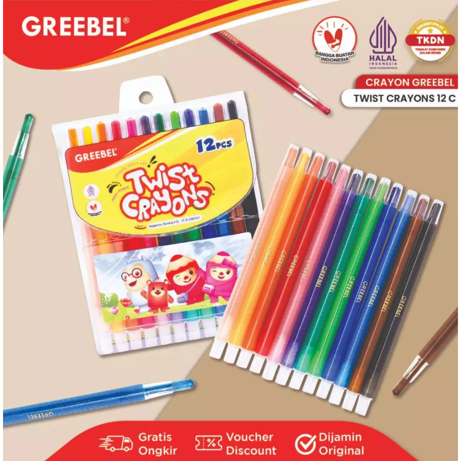 GREEBEL Crayon Putar / Krayon Twist 12 Warna / Twist Crayon
