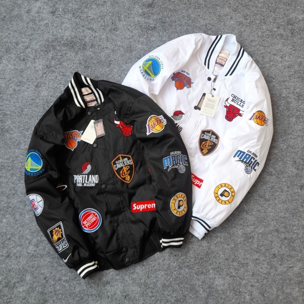 VARSITY ZIPPER MLB LOGO BORDIR FULL TAG LABEL FLEECE COTTON KOMBINASI JAKET BOMBER VARSITY PRIA WANI
