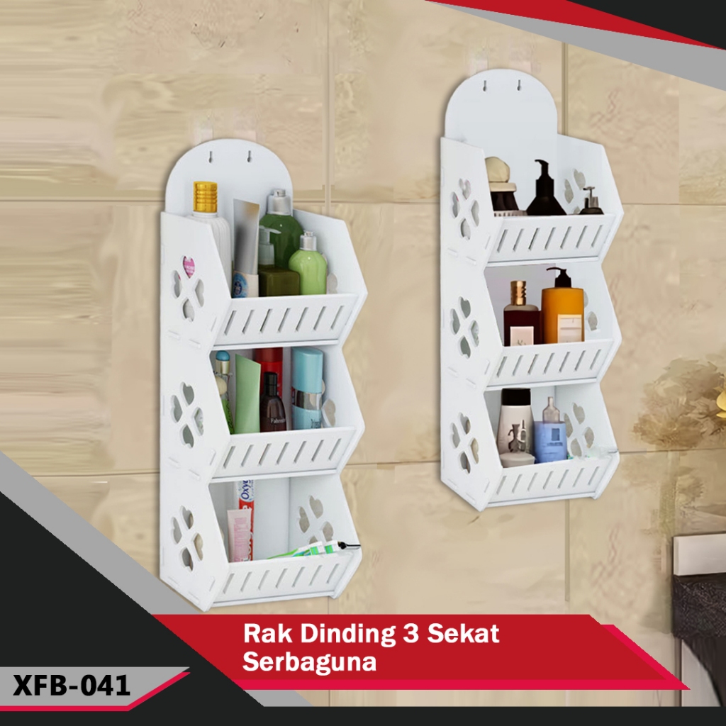 NUOMI.CC - Rak Dinding Kamar Mandi 3 Sekat Motif Bunga-Bunga Serbaguna