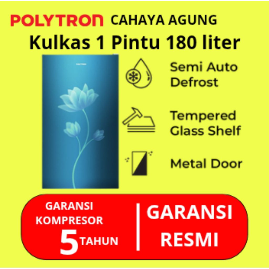 KULKAS POLYTRON PRB189R PRB189B PRB 189 B PRB 189 R GARANSI RESMI KULKAS 1 PINTU