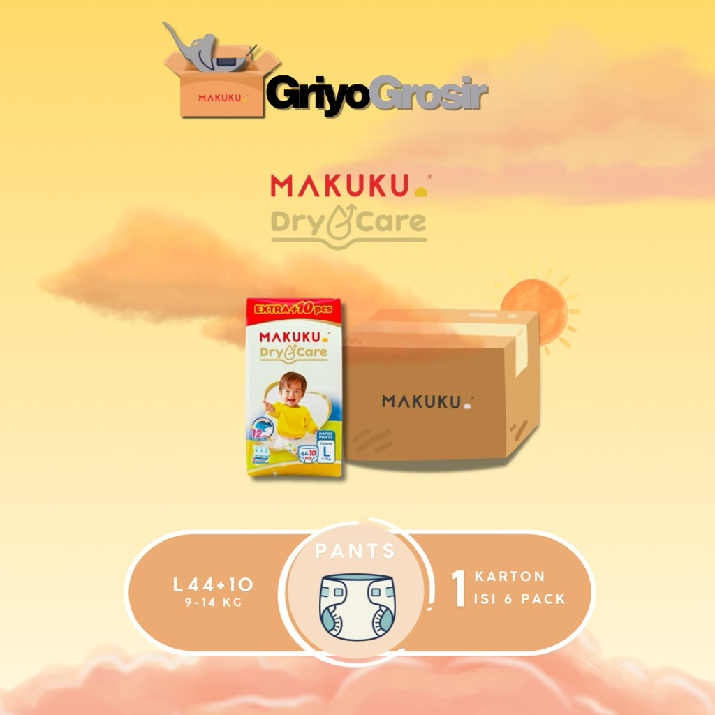 [1 Karton] Makuku Drycare Extra L44+10 / Popok Bayi / Anti Ruam dan Tahan Lama