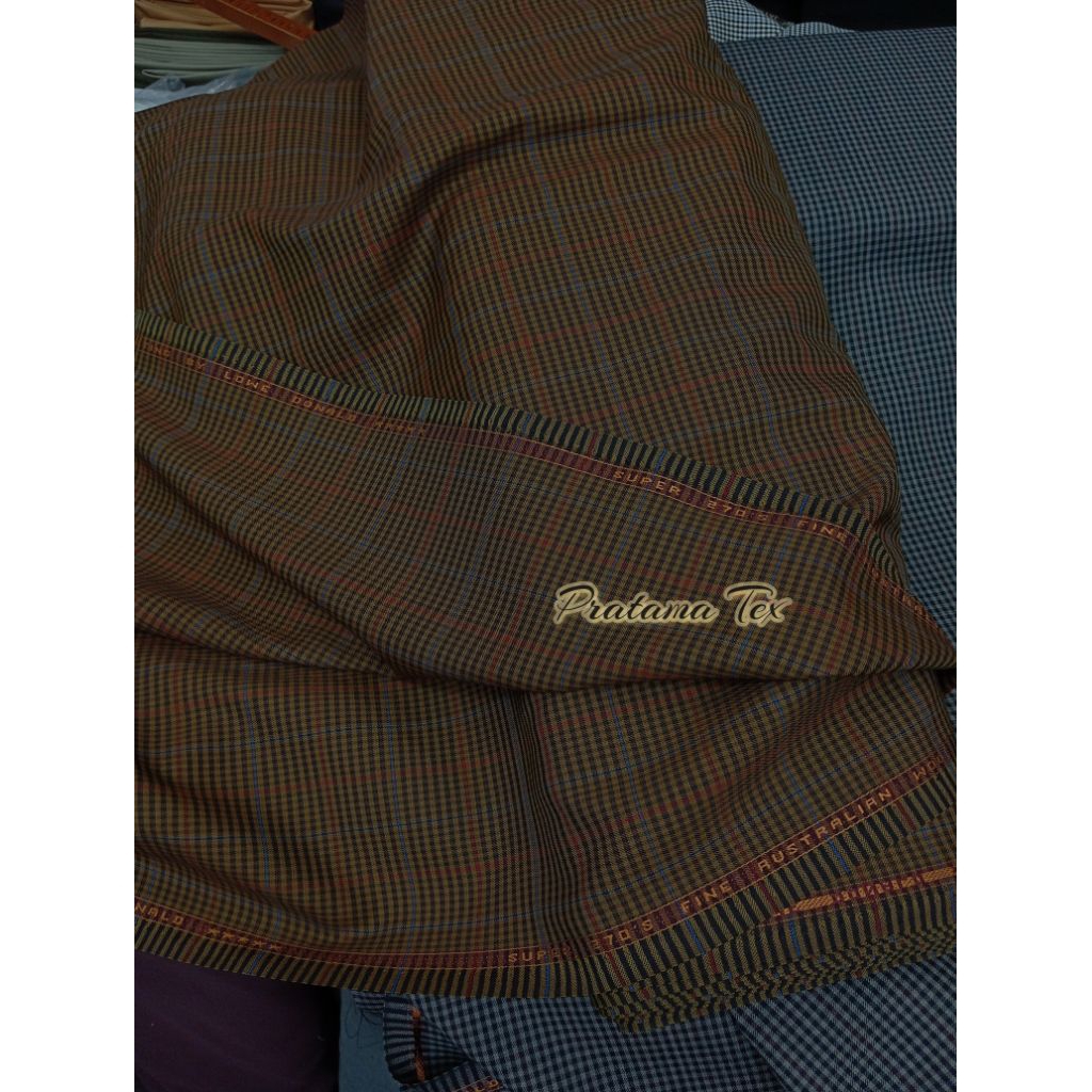 STOK TERBATAS   Kain Jas Celana Wool Kotak / Kain Wool Pure Motif Kotak Premium ( Per 50 Cm)