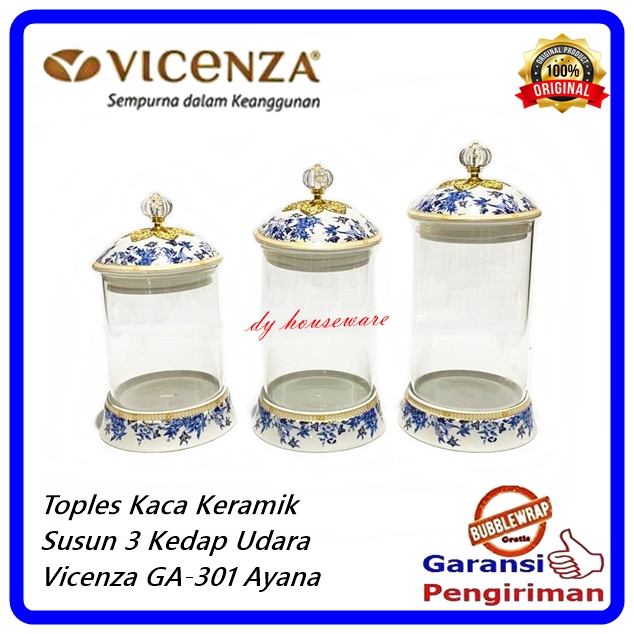 Toples Kaca Keramik 3 Tingkat Toples Permen 3 Susun Candy Jar Vicenza Original GA-301