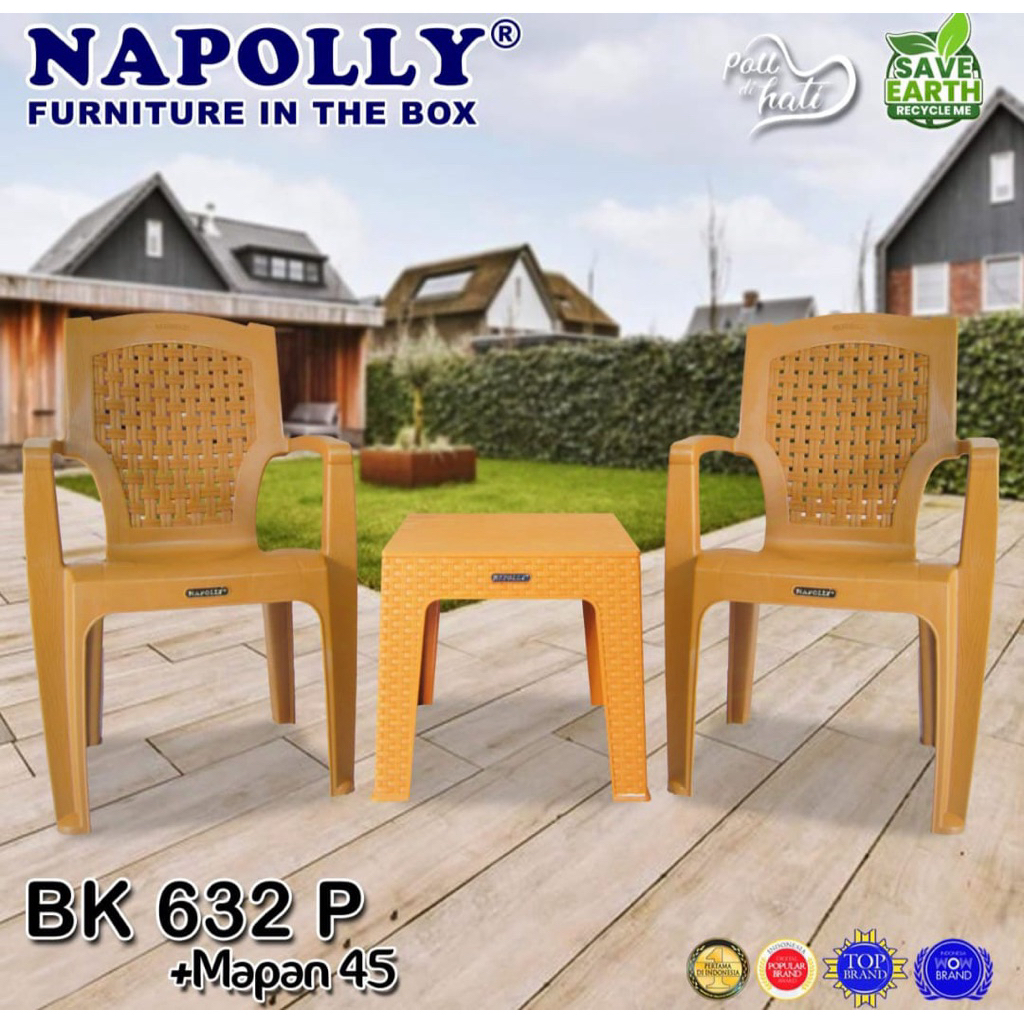 Kursi Plastik Pangeran Napolly BK 632 P SET 2KURSI + 1 MEJA / Kursi Senderan Plastik Tangan Anyaman 