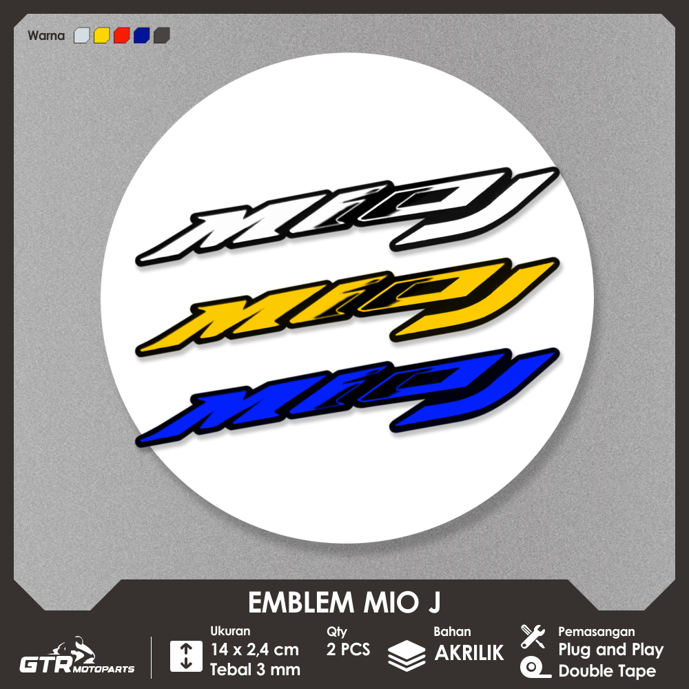GTR Emblem Mio J 2 PCS Logo Timbul 3D Aksesoris Motor Yamaha Mio J