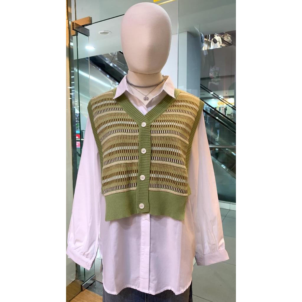Chess Knit Vest Mint & Gingerbread Katun Rajut