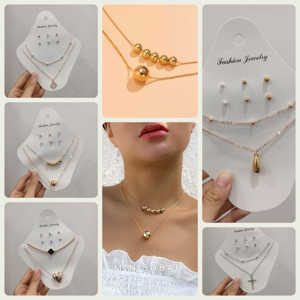 MINISO BALI | Kalung Anting Set Fashion Wanita Korea / Kalung Rantai Gaya Retro Vintage