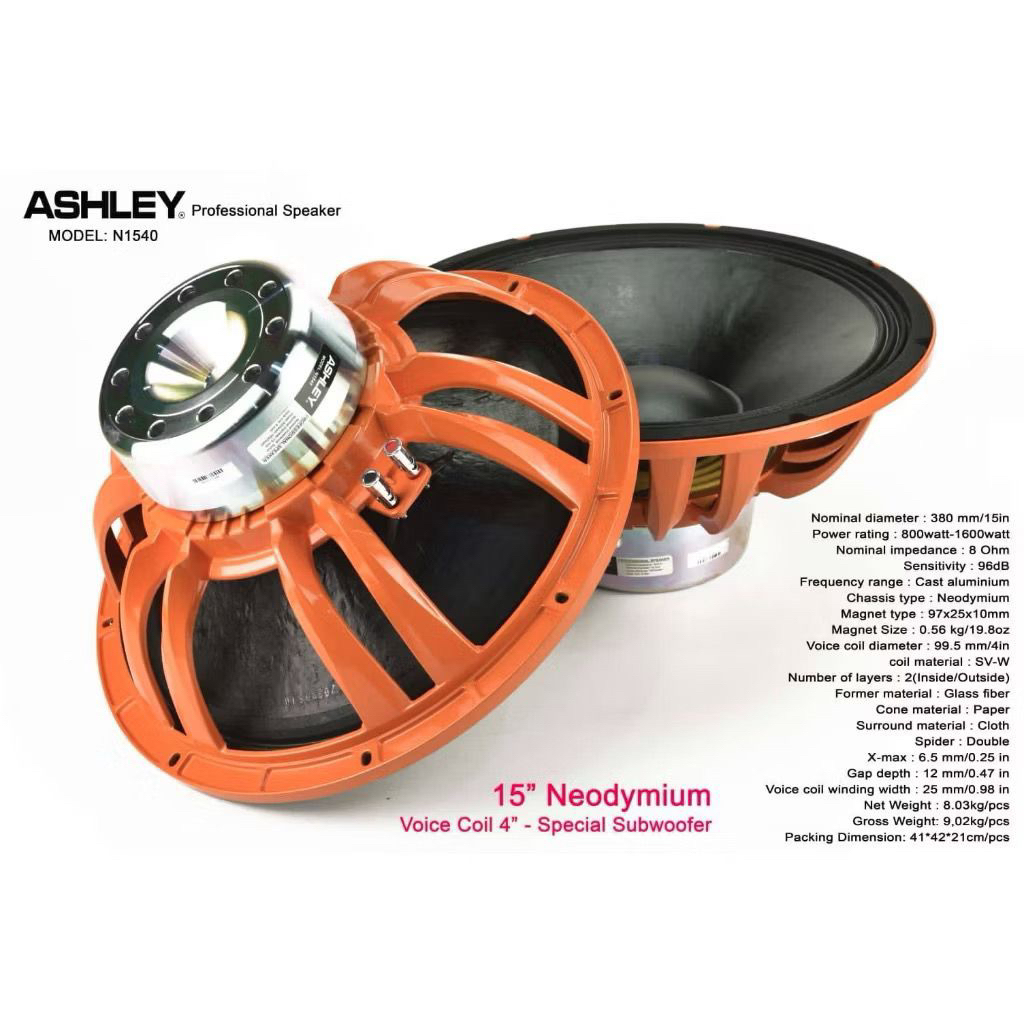 Speaker Komponen ASHLEY N1540 N 1540 ORIGINAL 15 INCH NEODYMIUM MAGNET COIL 4 SPECIAL SUBWOOFER