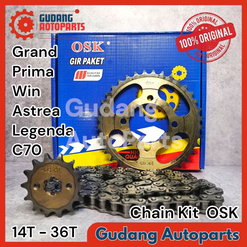 Gir Gear Set Paket OSK Legenda / Grand / Astrea / Prima / WIN / C70 14T-36T / 428H-100L Original Asl