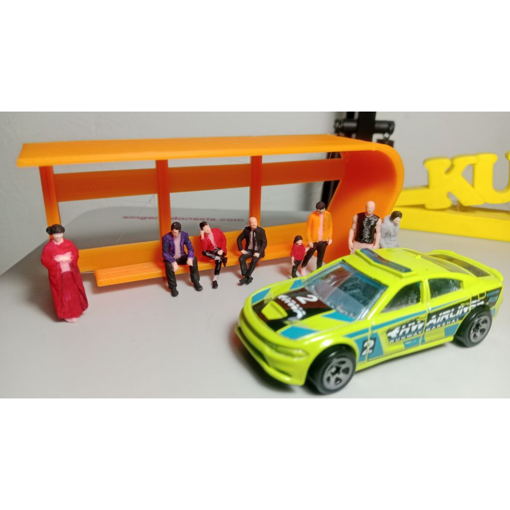 1/64 halte bus, terminal diorama, untuk hotwheels tomica miniatur
