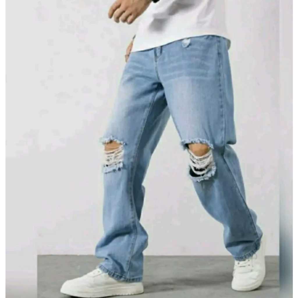 Jeans Standar Pria Sobek / Celana Jeans Pria Sobek / Celana Jeans Dewasa Panjang Standar Sobek Lutut