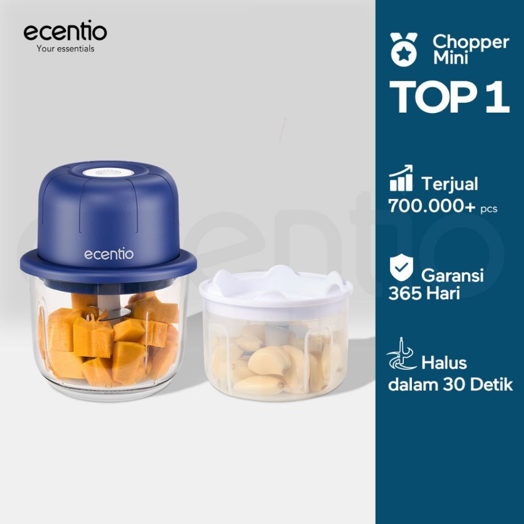 ecentio chopper mini kaca 2in1 Blender 6 pisau+3 pisau Penggiling Daging 350ml+250ml Food Processor 