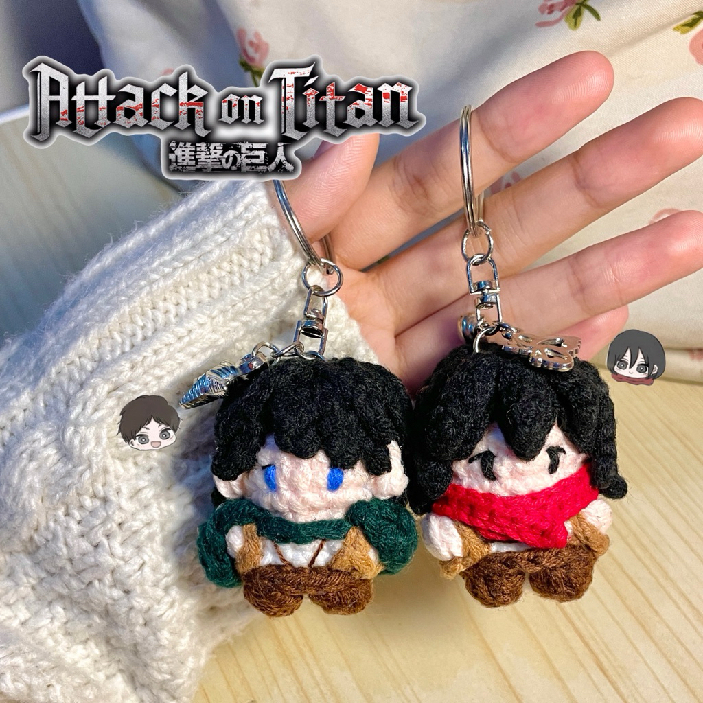 [CROCHEARA] crochet keychain levi ackerman dan mikasa ackerman | gantungan kunci levi dan mikasa | g