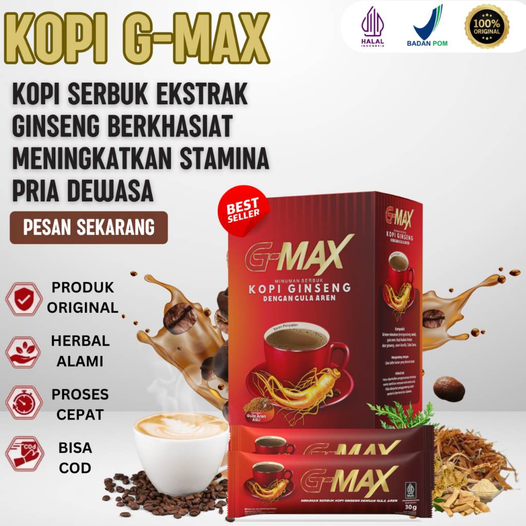 KOPI G MAX Minuman Kopi Stamina Kuat Tahan Lama Extrak Gingseng BPOM Halal Original