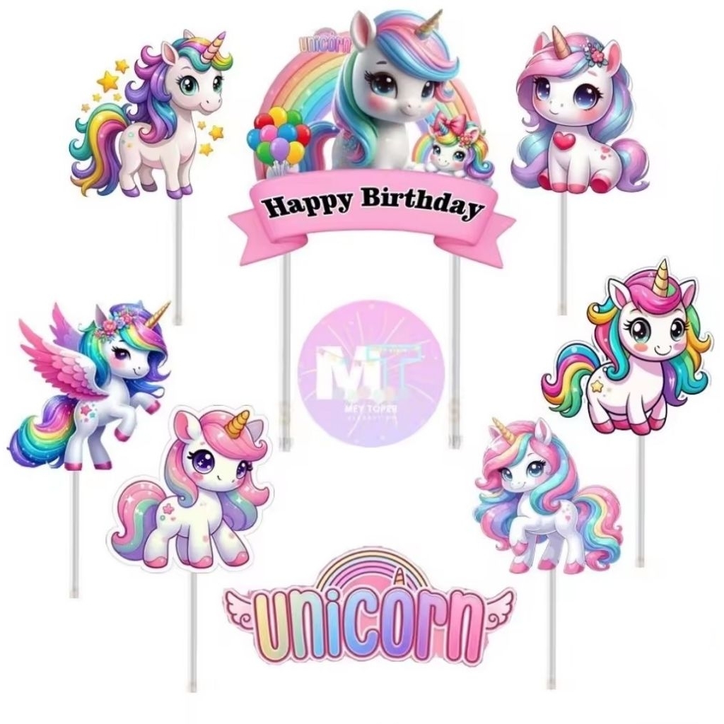 Toper Unicorn/toper karakter/toper hiasan kue ulang tahun/toper happy birthday