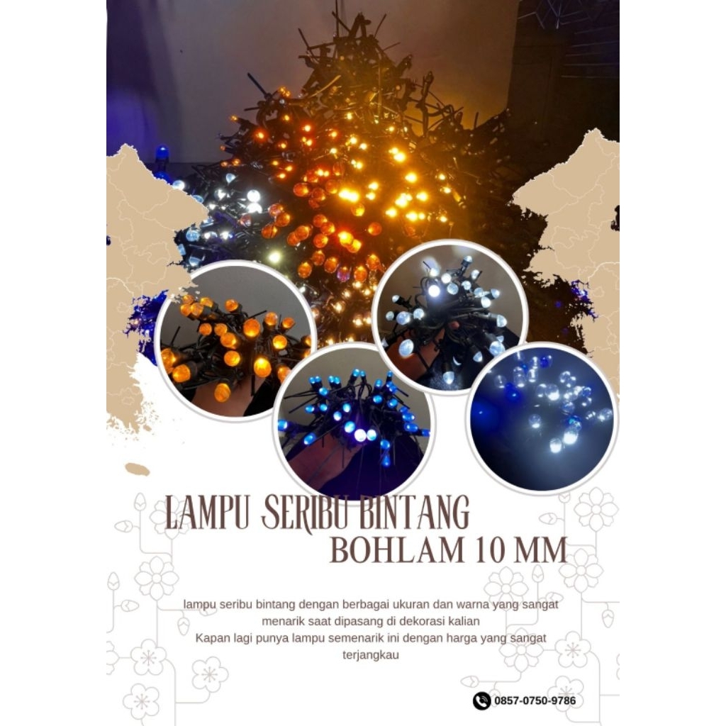 Lampu Seribu Bintang besar bohlam 10 mm, panjang 10 m (isi 30 mata bohlam)