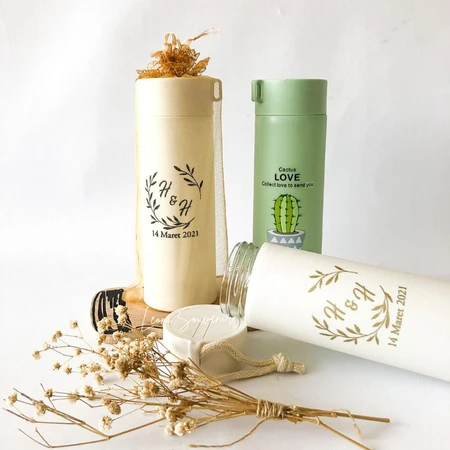 Botol Kaca Kaktus Custom Nama 420ml KEMAS TILE CANTIK