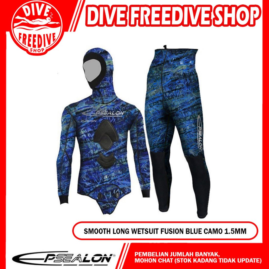 Long Wetsuit Smooth Epsealon Camo Blue Neoprene 1,5mm With Hood Camoflage Baju Selam Scuba Diving Fr
