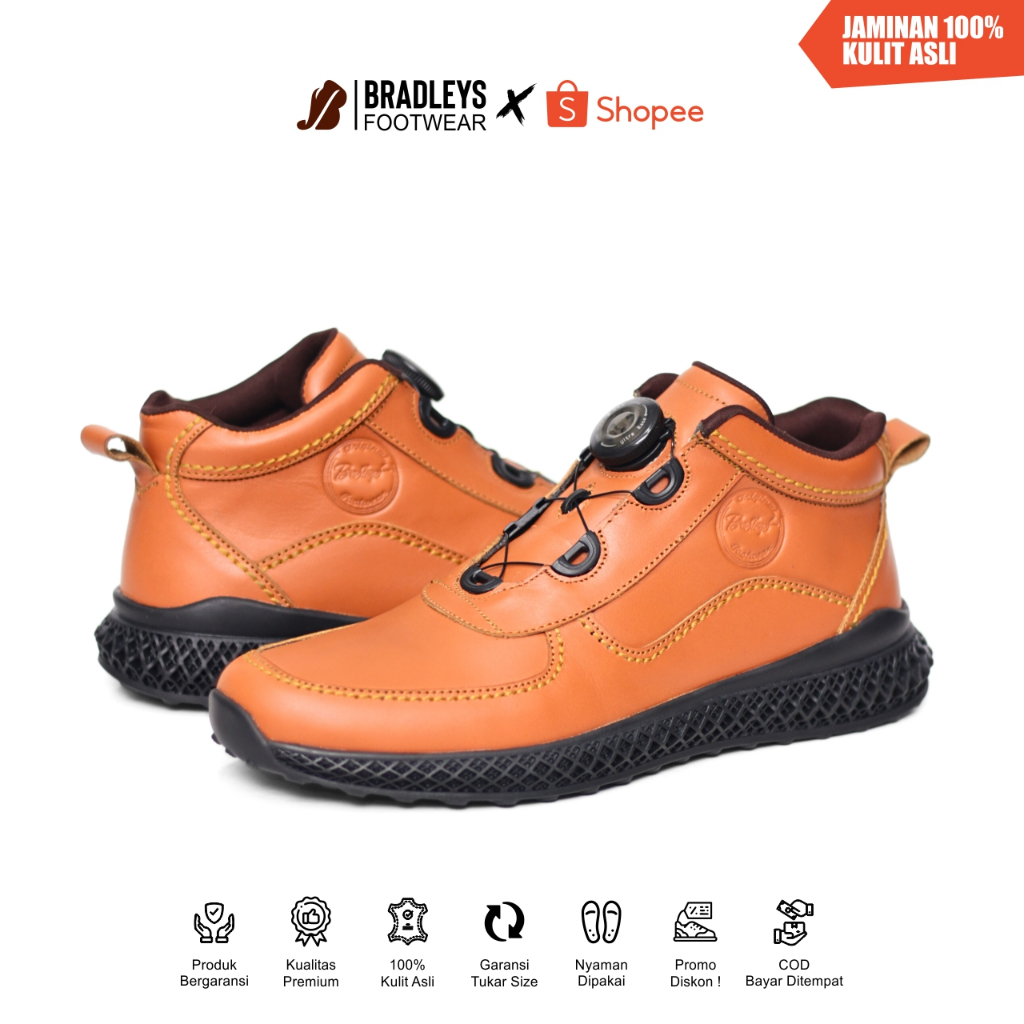 Bradleys Hero TP Tan - Sepatu Kulit Tali Putar Formal Kasual PDH Semi Boot Pria