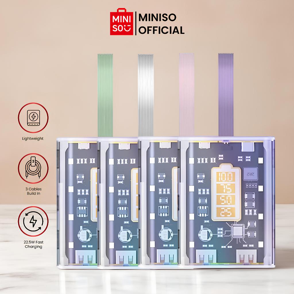 Miniso Powerbank Mini 22.5W 10000mAh Fast Charging Power Bank Dual Input Output Dengan 3 Kabel