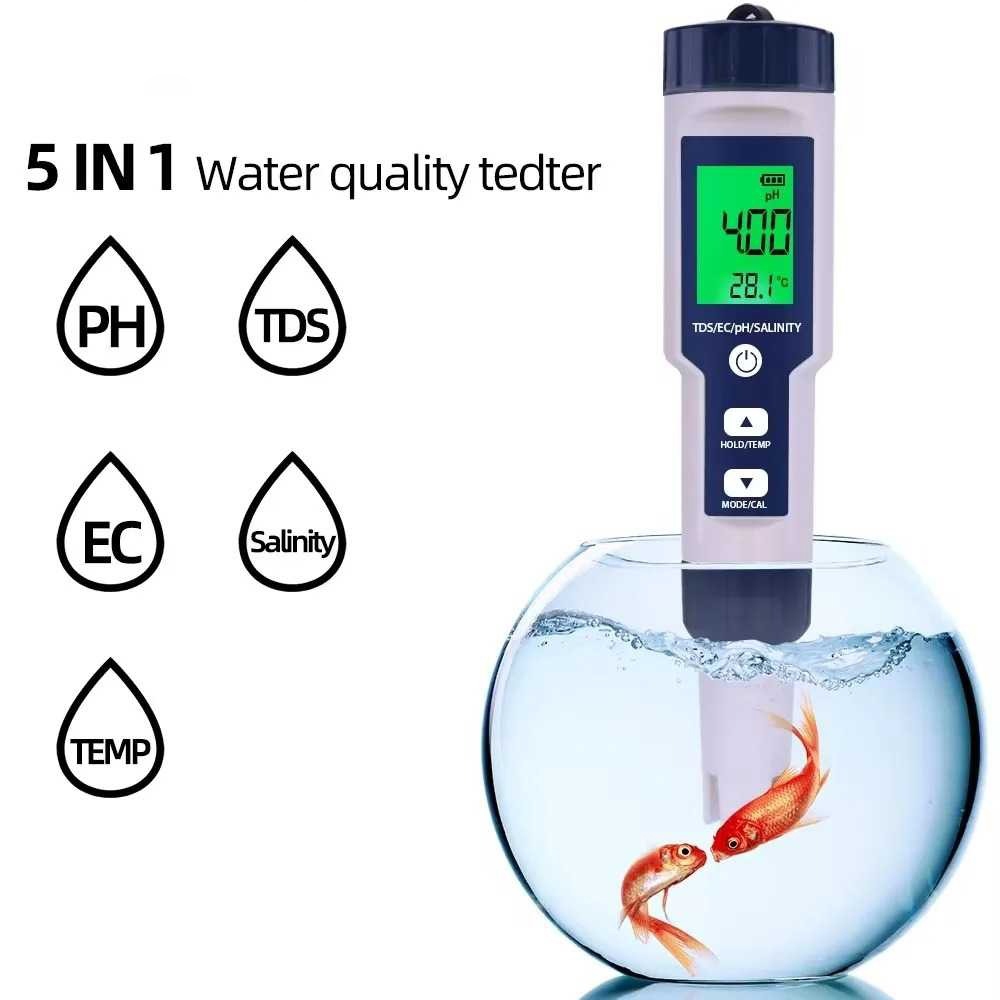 Alat Ukur Kualitas Air Digital 5in1 PH TDS EC Meter Pen
