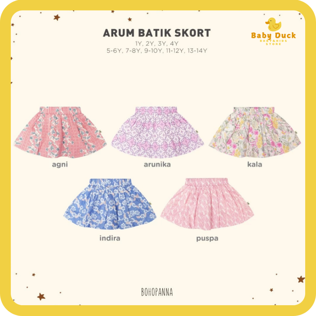 BOHOPANNA - ARUM BATIK SKORT - ROK ANAK - ROK BATIK ANAK - BAWAHAN BATIK ANAK PEREMPUAN