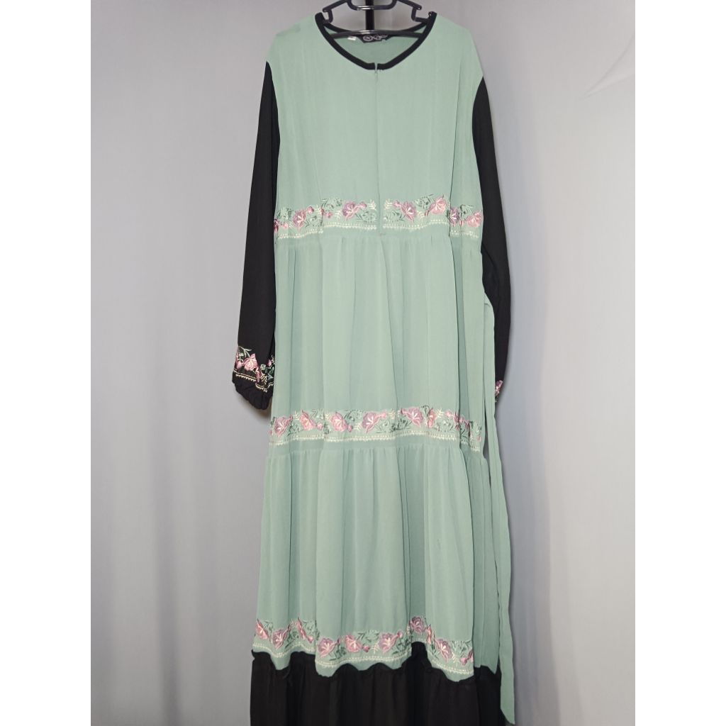 (JF) Gamis ceruty bordir rempel sage kombinasi hitam ld120