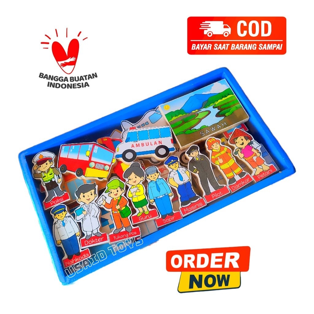 Balok Mainan Kayu Edukasi Balok Profesi Mainan anak