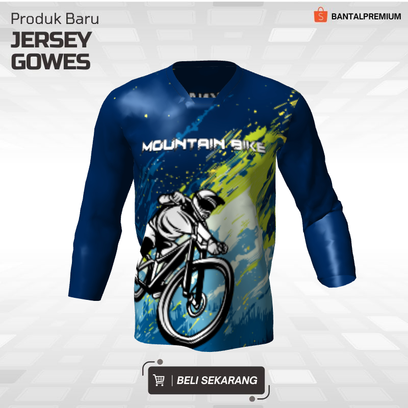 Kaos Jersey Gowes Sepeda Downhill Navy Putih Hijau Motif Abstrak 142 - Jersey Lengan Panjang
