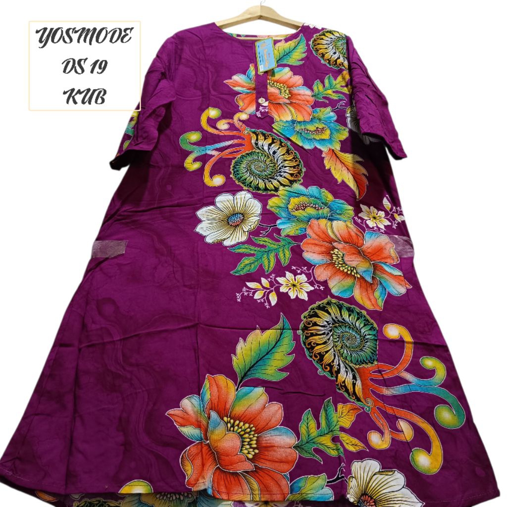 DASTER TANGAN 7/8 KENCANA UNGU LEBEL BIRU KANCING BUNSUI MOTIF BATIK LD 115 CM GROSIR TERMURAH JAKAR