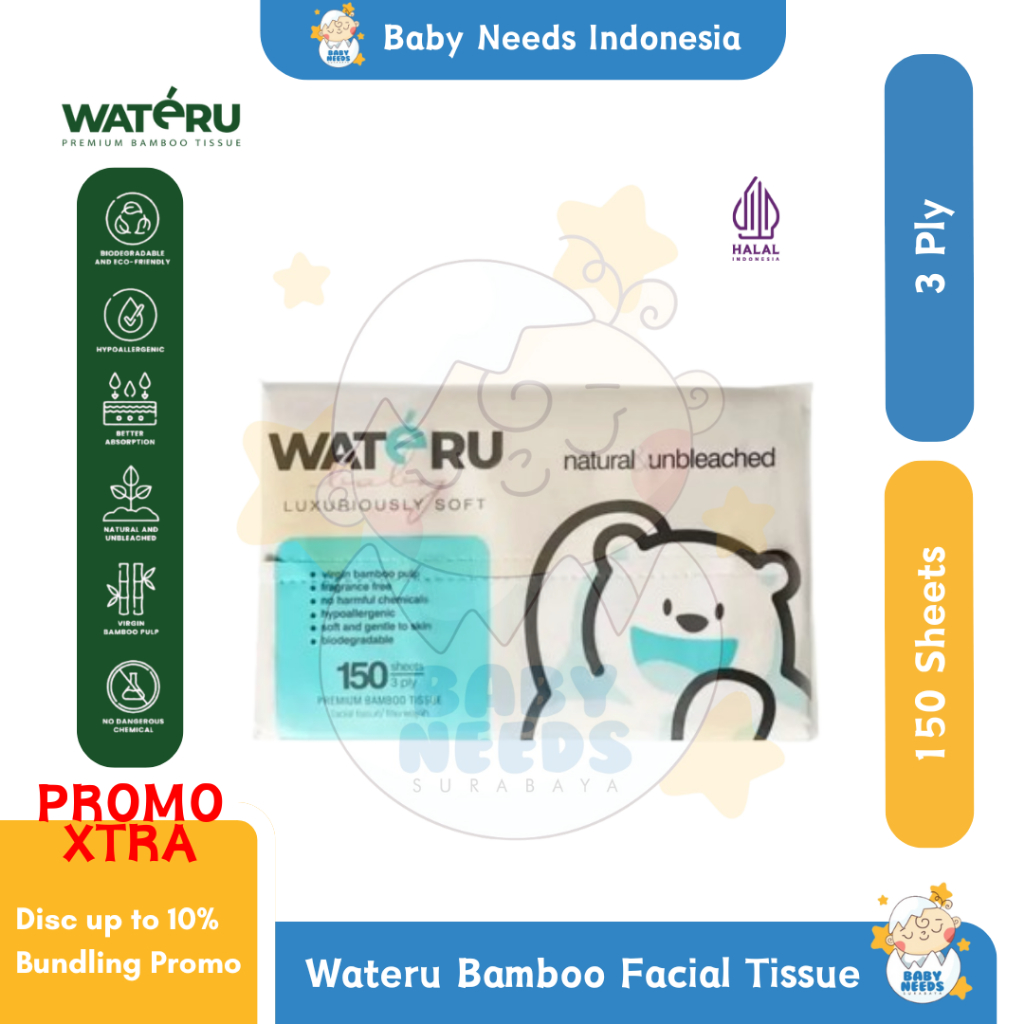 WATERU Tissue Premium 150 Sheets 2 Ply - Tisu Bambu Premium