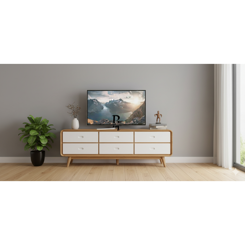 Bufet retro kayu jati Meja tv Minimalis kombinasi duco putih laci 6 asli jepara