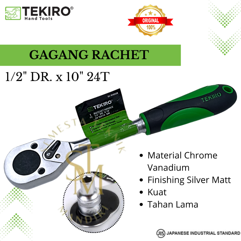 TEKIRO Gagang Ratchet Mata Kunci Shock 1/2" 10" - Ratchet Handle 24T Gagang Karet ORIGINAL
