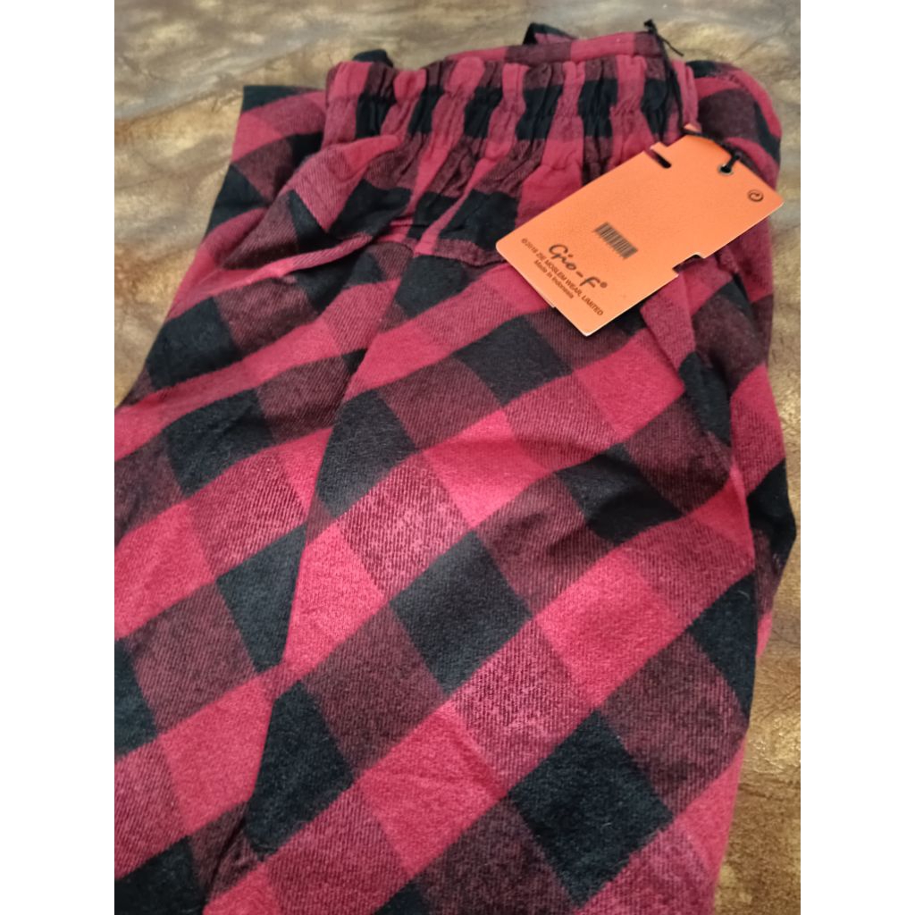 (JF) Rok gio flanel super mayung kombinasi kotak merah hitam